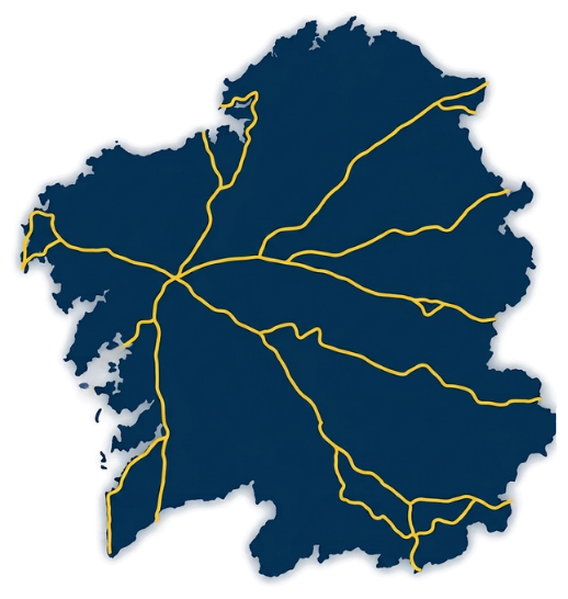 Mapa de Galicia con las rutas del Camino de Santiago